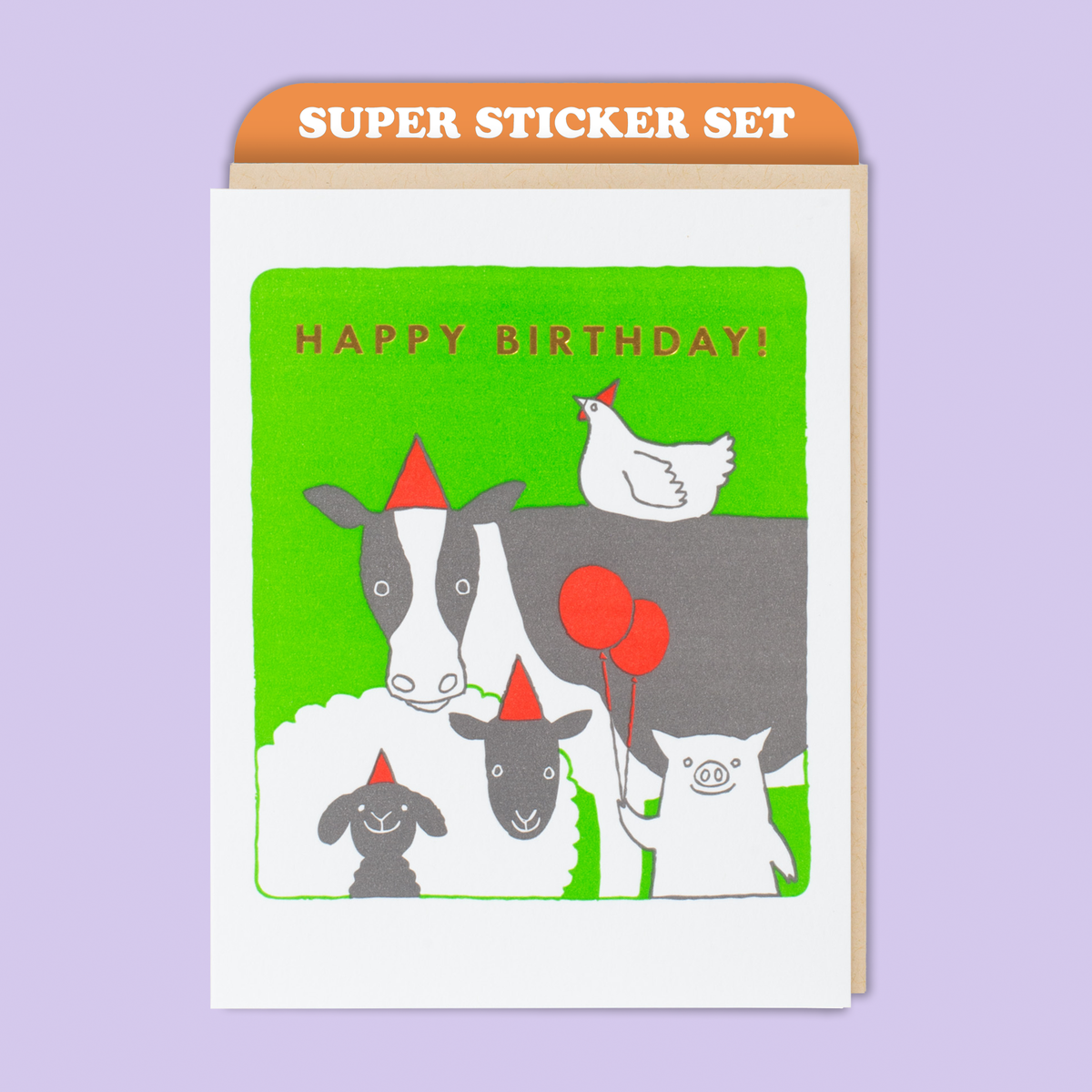 Card & Sticker Sheet Set - Farm Animals Bday