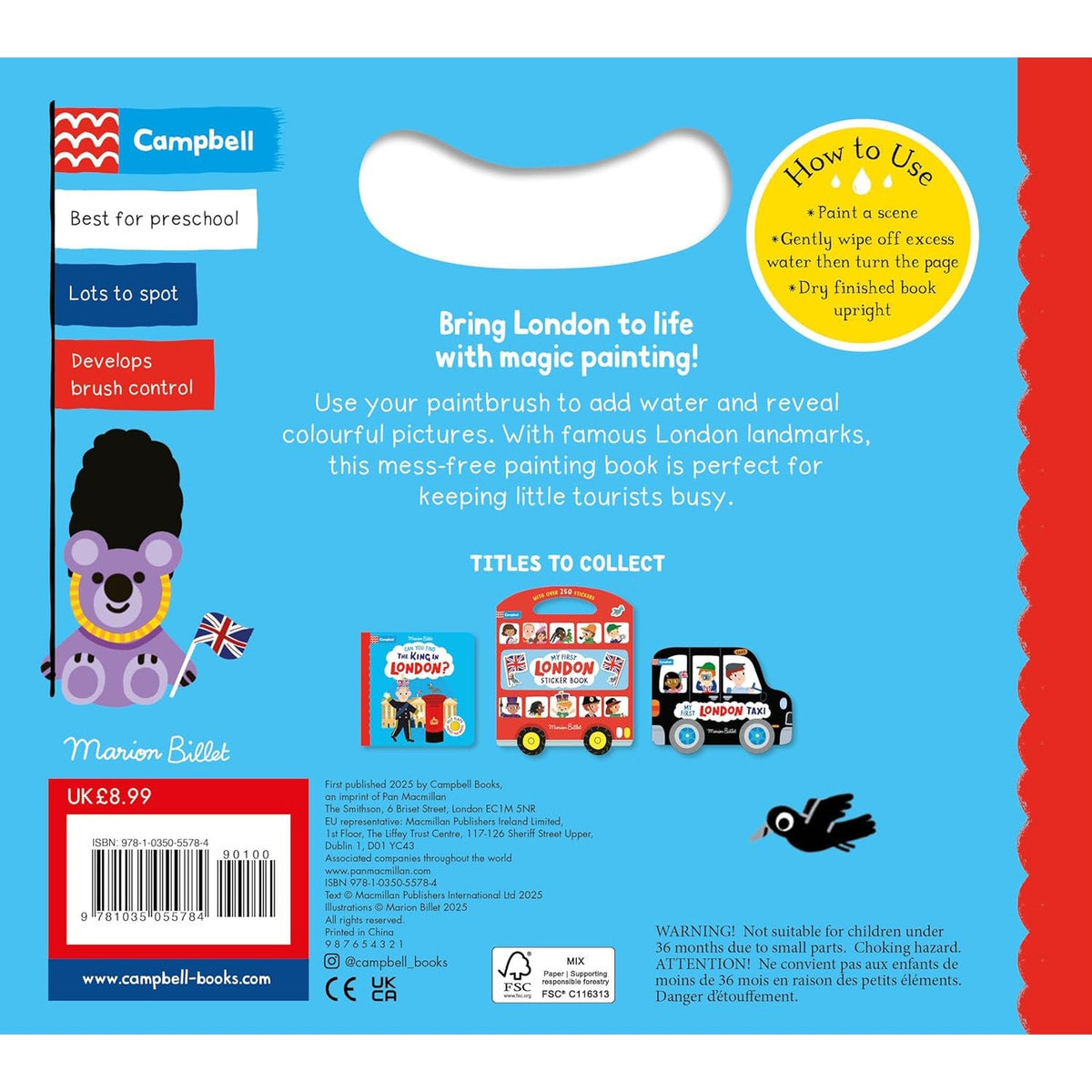 London Magic Painting Book By Marion Billet - Includes Brush
