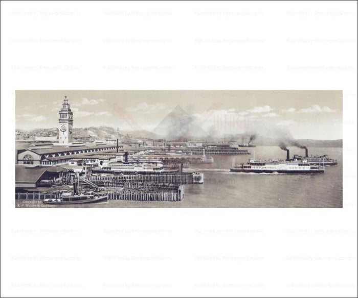 Ferry Slips and Steamships, San Francisco - VINTAGEARTREPRINTS.COM