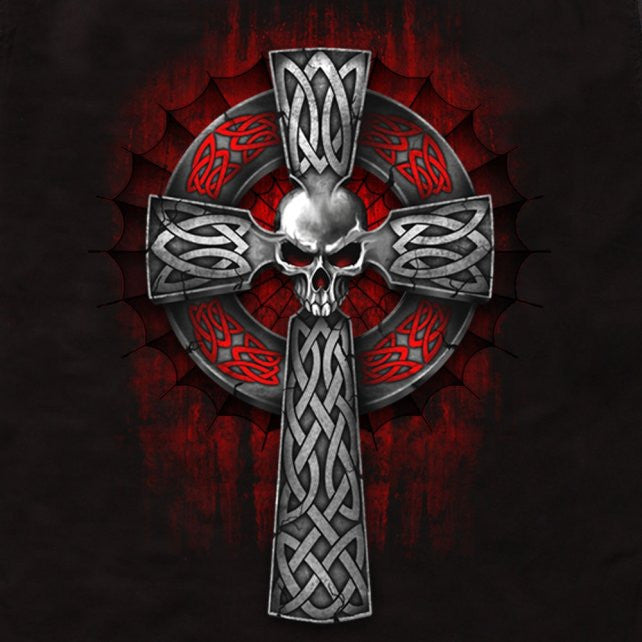 Hot Leathers Celtic Cross Black Sleeveless Denim Button Up Biker Shirt