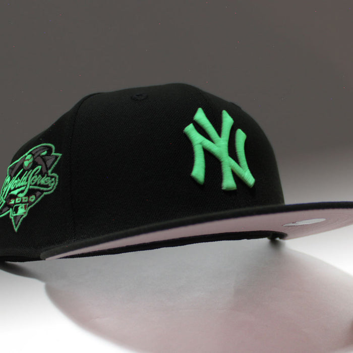 New York Yankees 2000 World Series New Era 59Fifty Fitted Hat (Glow in the Dark Black Pink Under Brim)