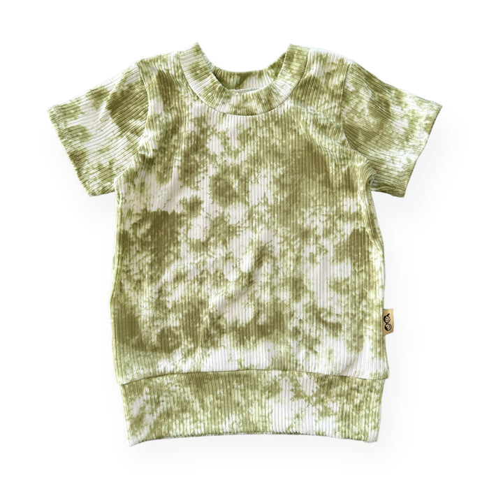 Olive Green Tie Dye Ribbed Summer Lounge Top