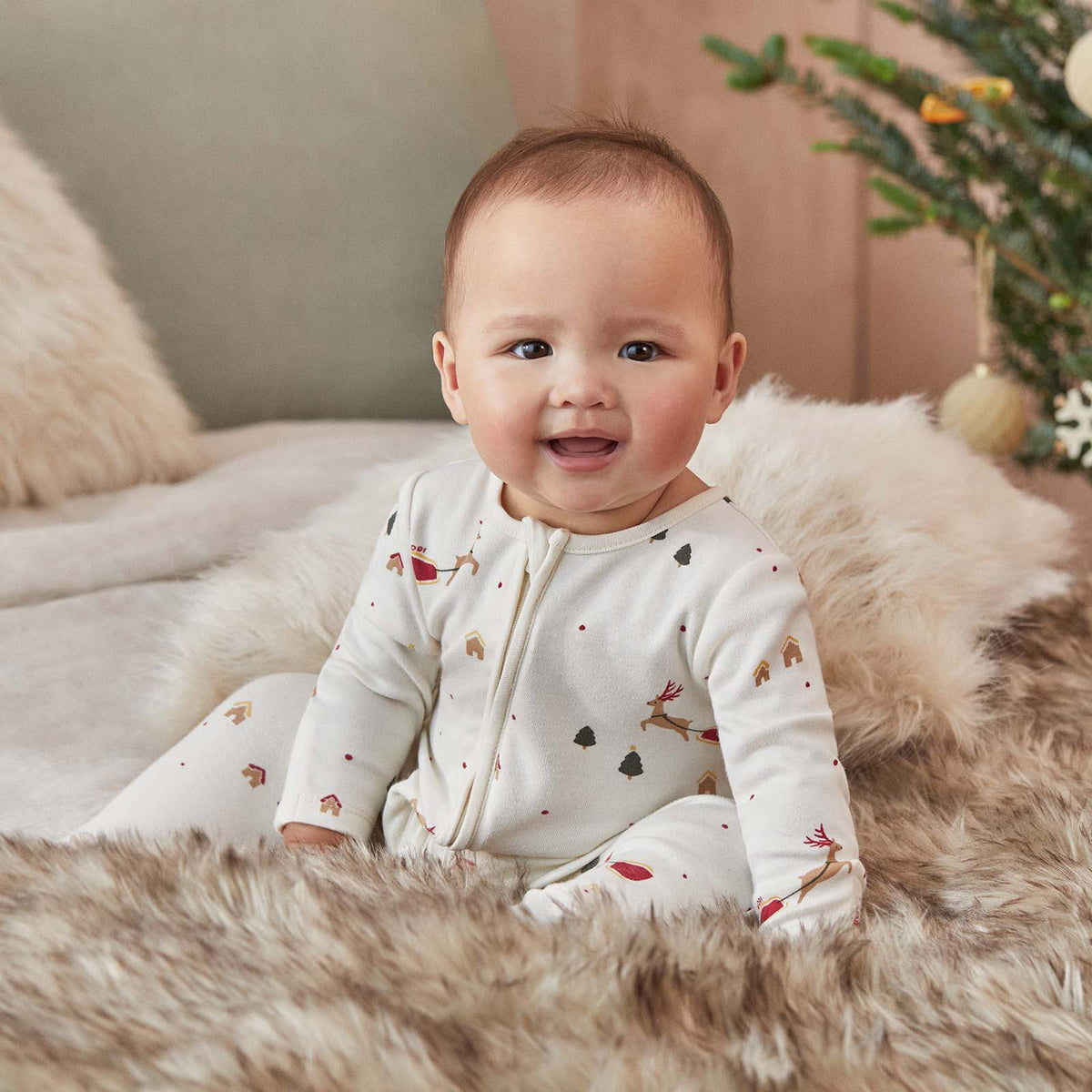 Festive Print Long Sleeve Bodysuit