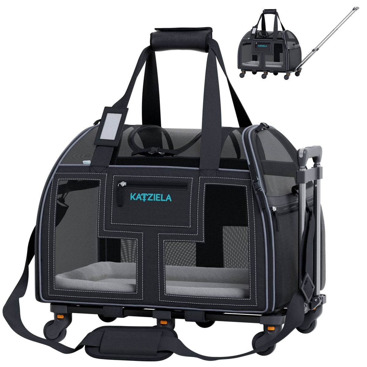 Katziela - Luxury Lorry PRO Pet Carrier with Removable Wheels Gray