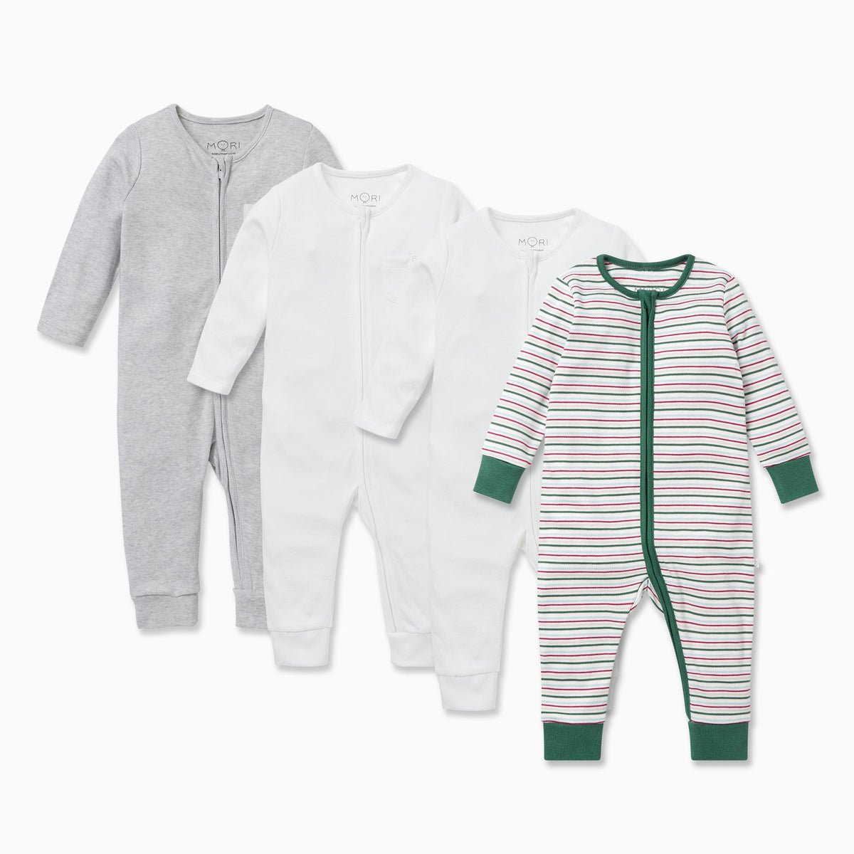 Festive Zip-Up Sleepsuit 4 Pack