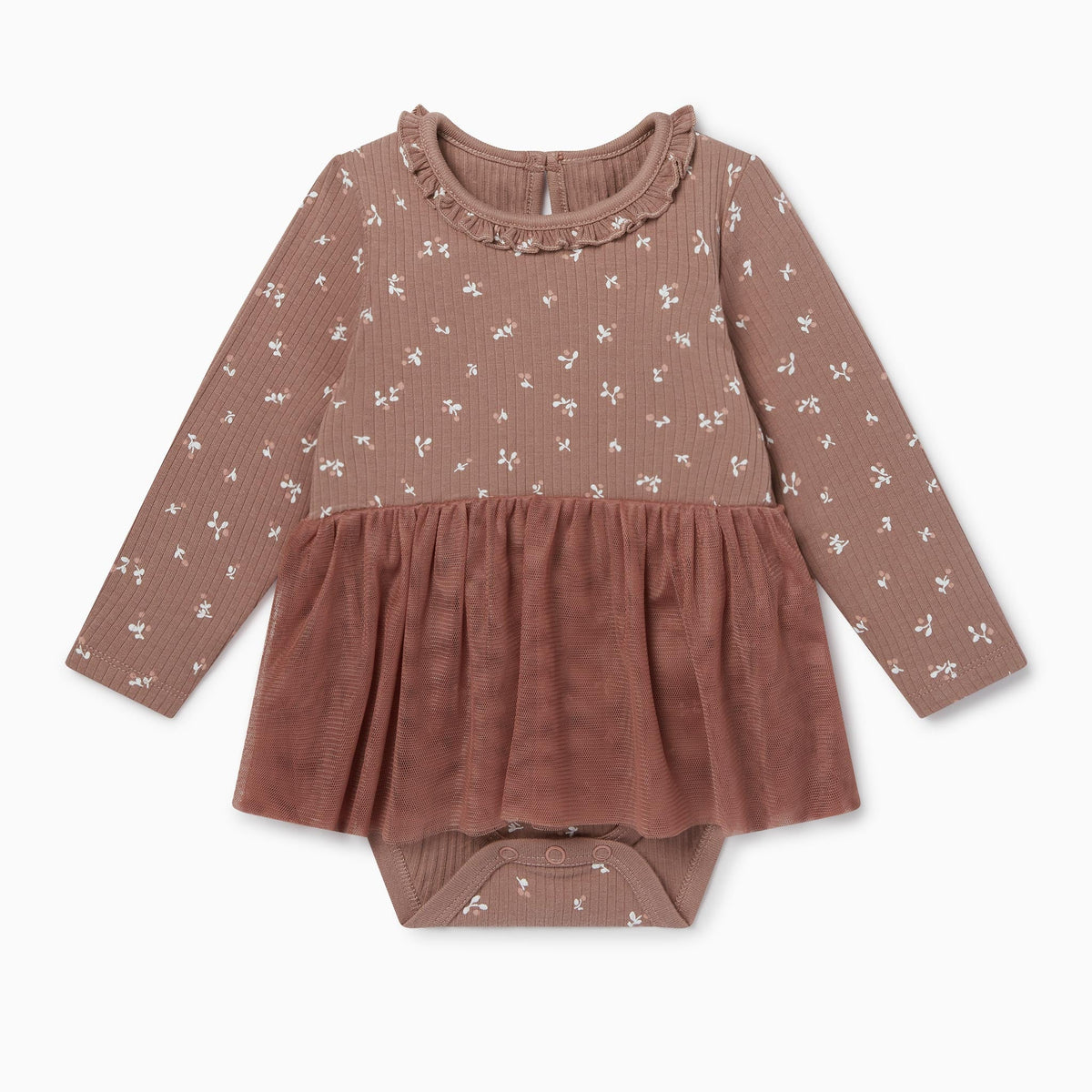 Floral Ribbed Tutu Long-Sleeve Bodysuit
