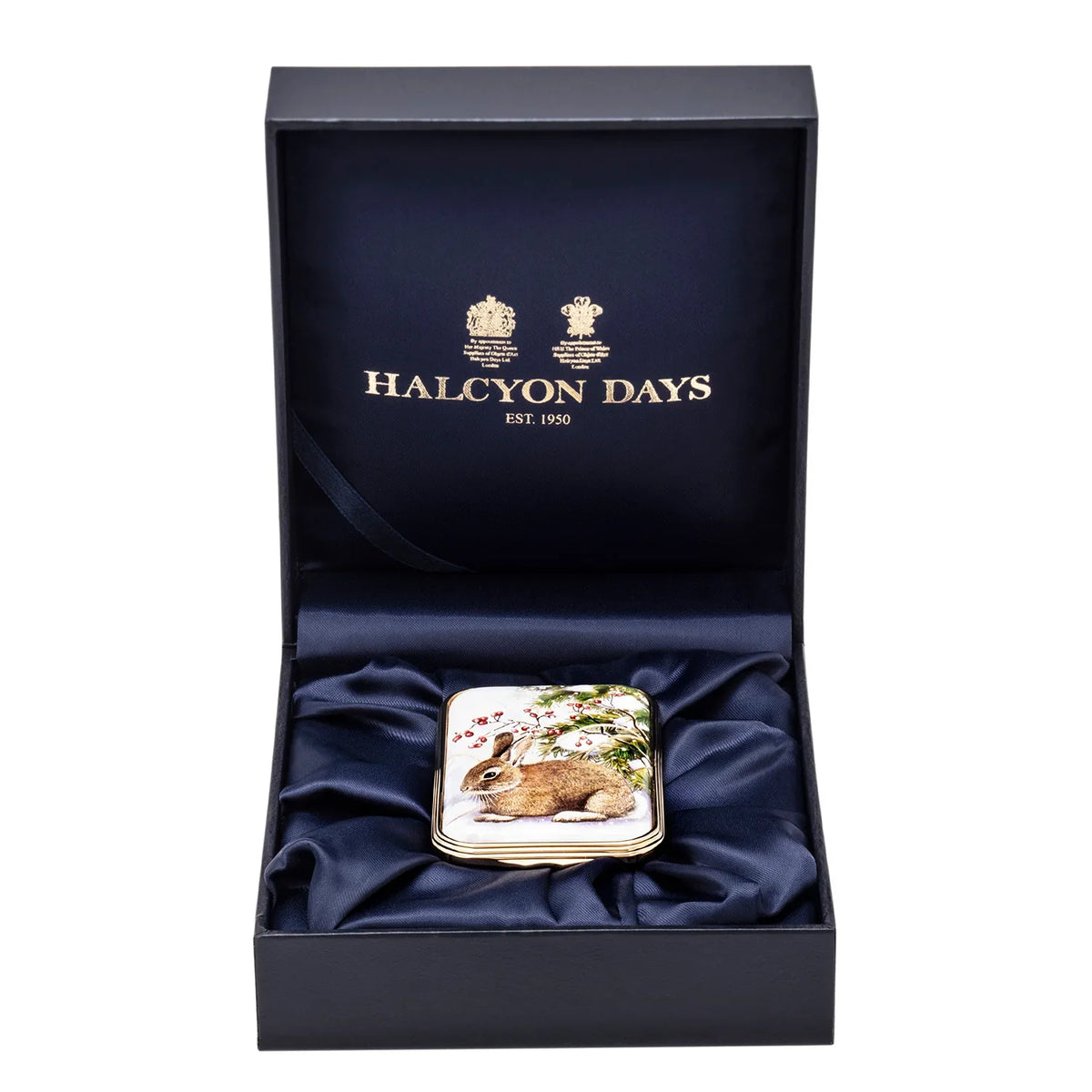Halcyon Days Woodland Rabbit in the Snow Enamel Box