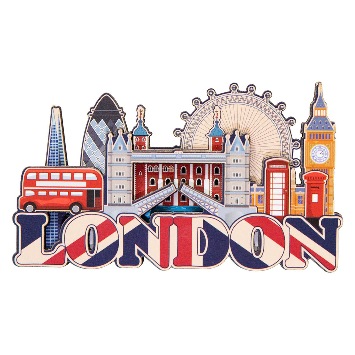London Union Jack & Skyline Layered Wood Magnet