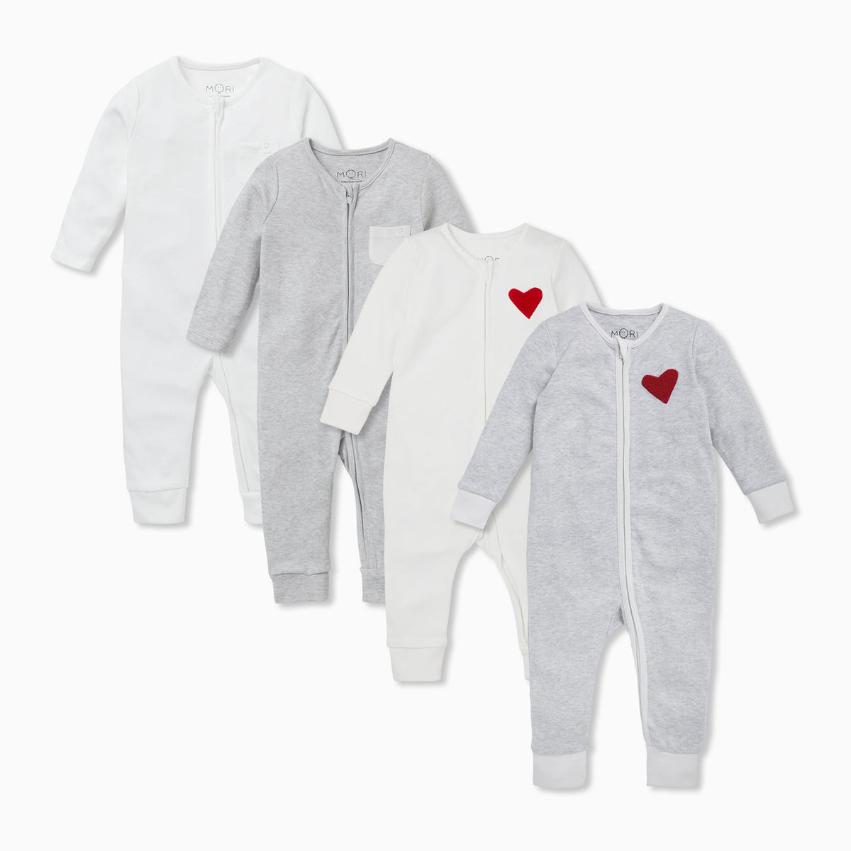 Hearts Zip-Up Sleepsuit 4 Pack