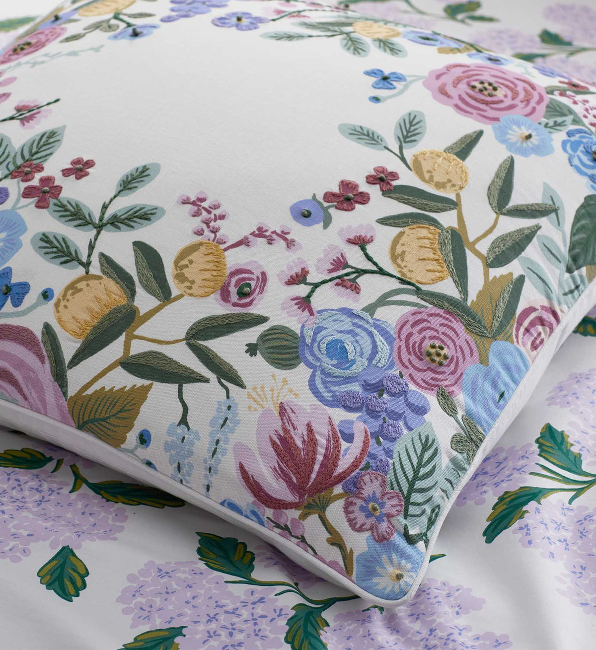 Embroidered Pillow Cover - Garden Party Ivory