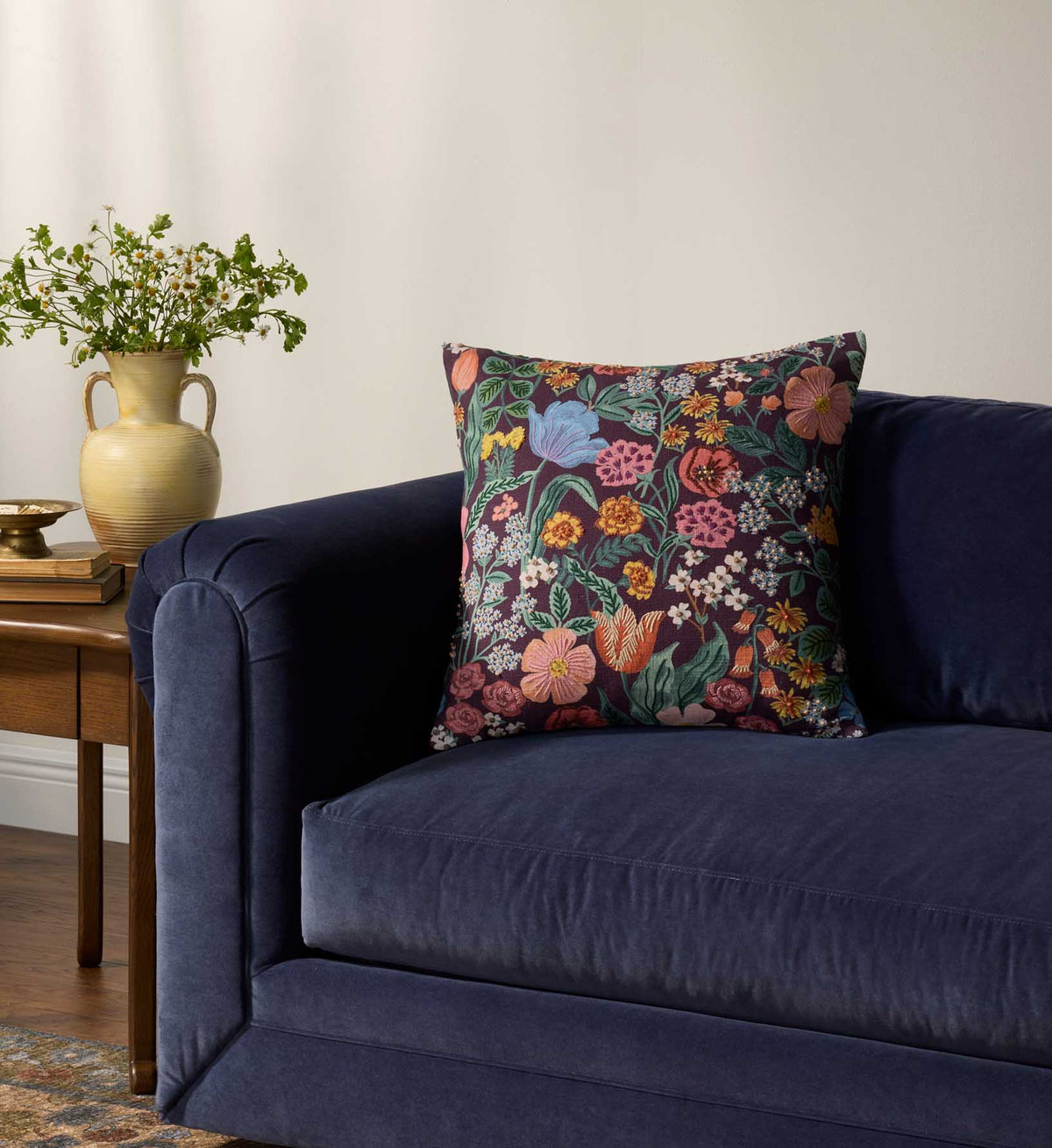 Burgundy Blossom Embroidered Pillow - Burgundy
