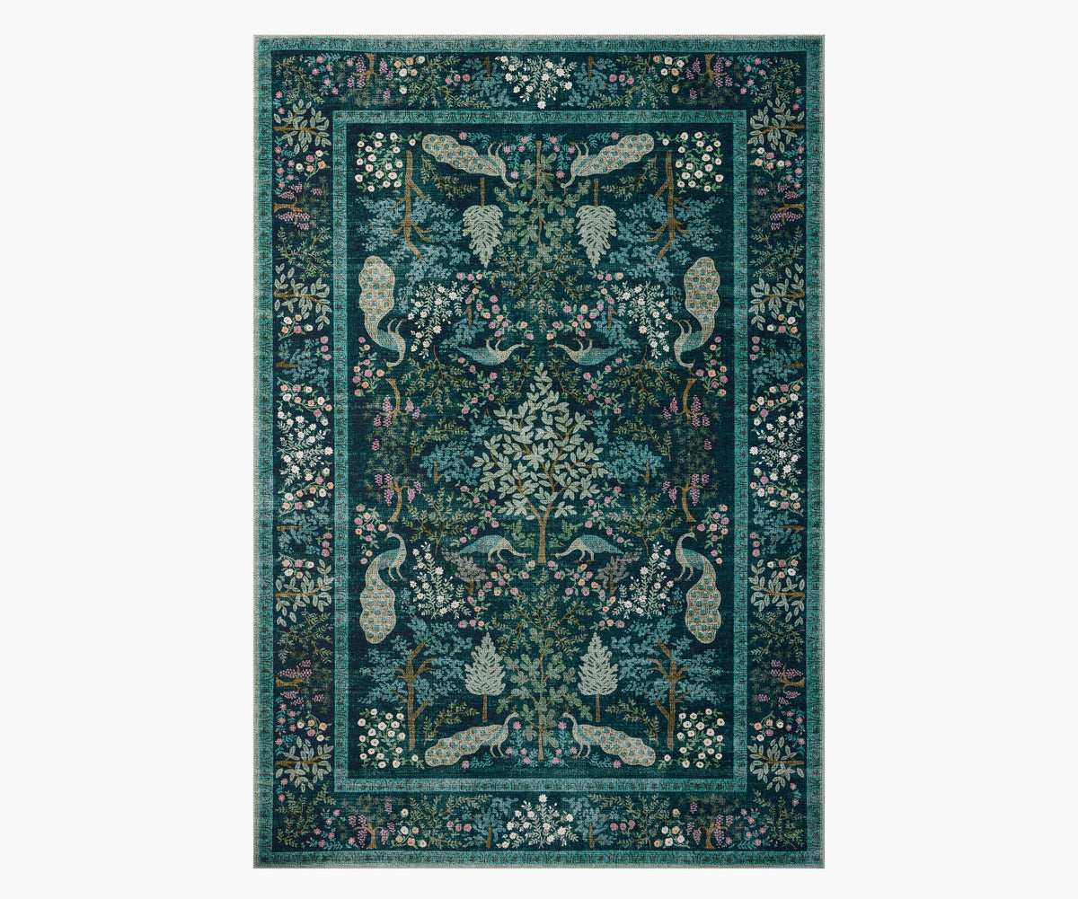 Canopy Peacock Forest Printed Rug - Teal