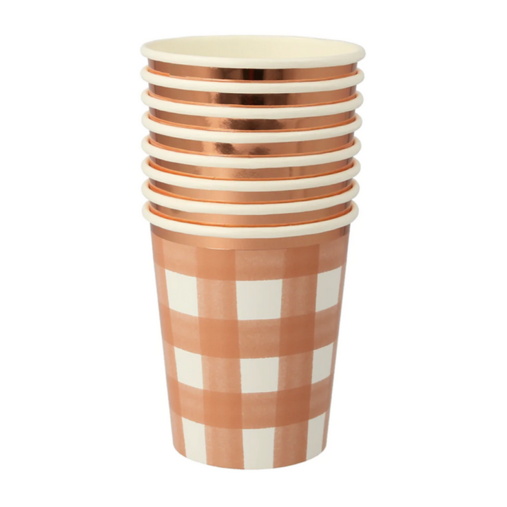 Burnt Orange Gingham Cups (8pk)