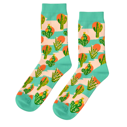Cactus Sunset Crew Socks - Large