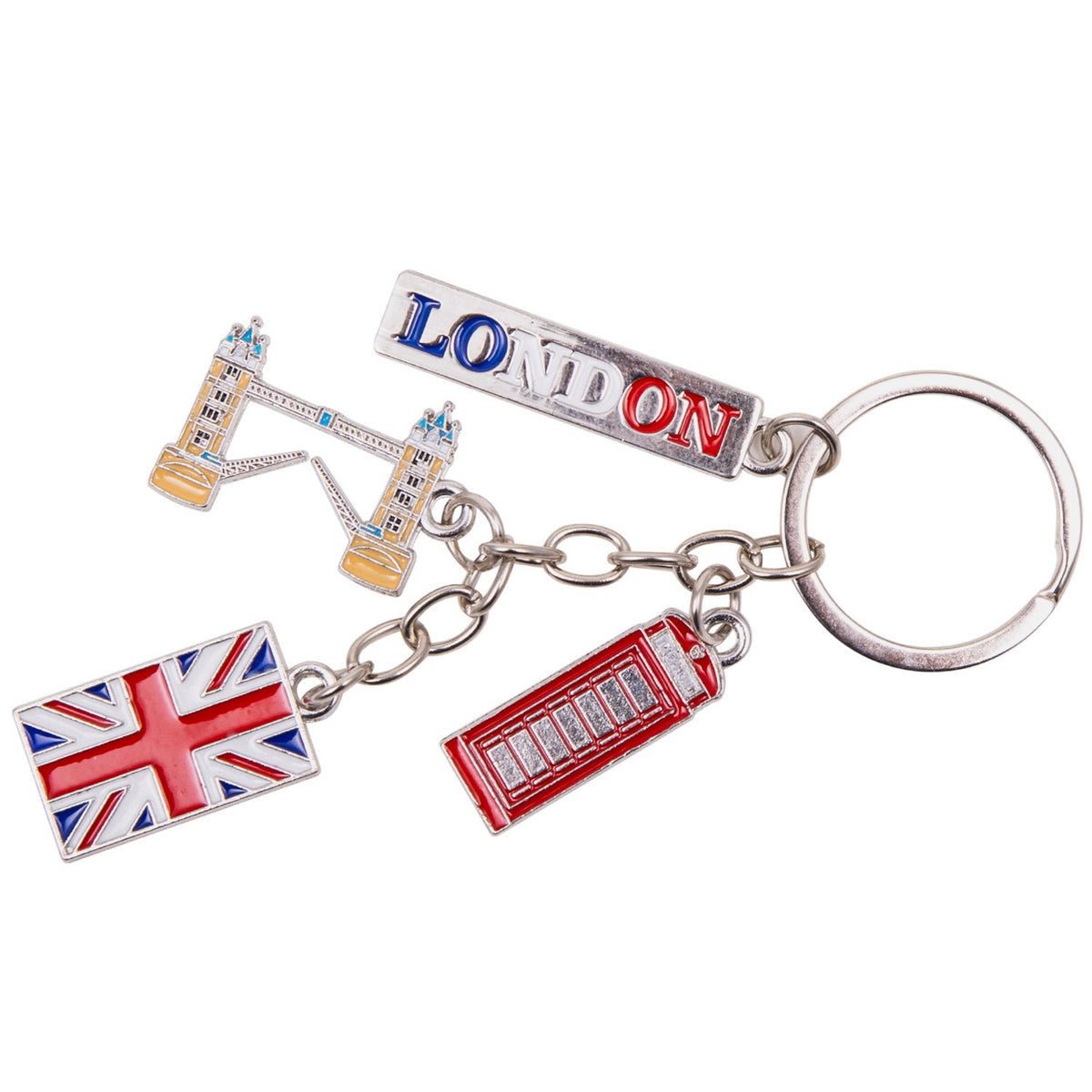Tower Bridge, Union Jack, Phonebox & London Keyring