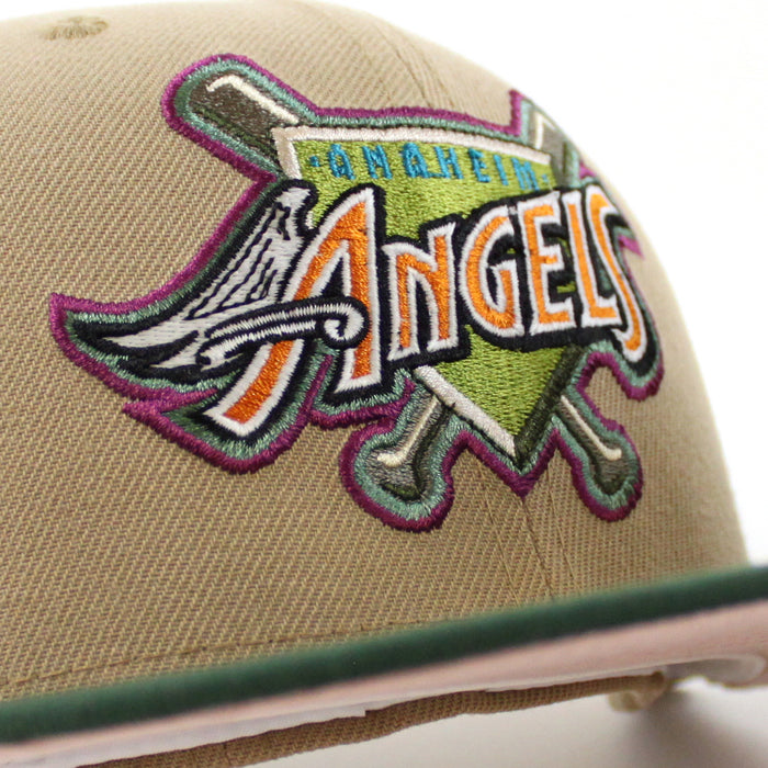 Anaheim Angels 50 ANGEL STADIUM New Era 59Fifty Fitted Hat (GITD CAMEL MOUNTAIN PINE GREEN PINK ROUGE Under Brim)