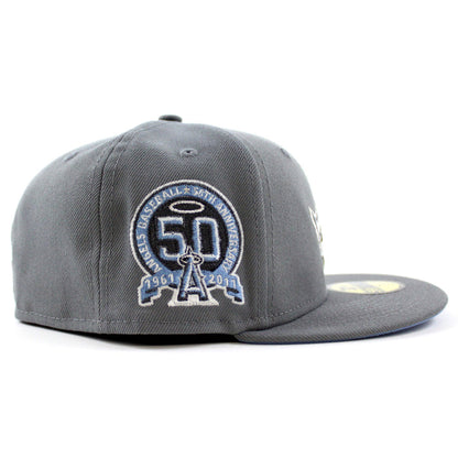 Anaheim Angels 50th Anniversary New Era 59Fifty Fitted Hat (GITD Storm Gray Sky Blue Under Brim)