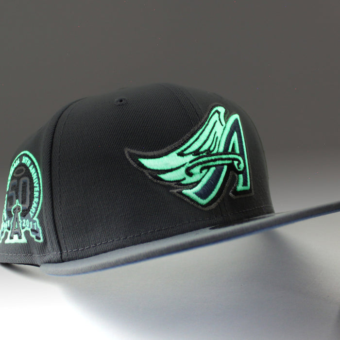 Anaheim Angels 50th Anniversary New Era 59Fifty Fitted Hat (GITD Storm Gray Sky Blue Under Brim)