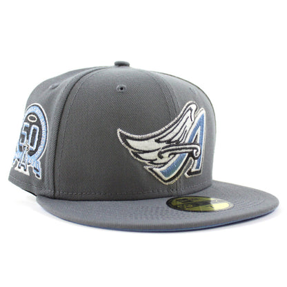 Anaheim Angels 50th Anniversary New Era 59Fifty Fitted Hat (GITD Storm Gray Sky Blue Under Brim)