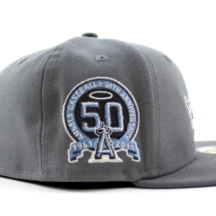 Anaheim Angels 50th Anniversary New Era 59Fifty Fitted Hat (GITD Storm Gray Sky Blue Under Brim)