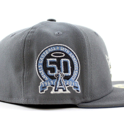 Anaheim Angels 50th Anniversary New Era 59Fifty Fitted Hat (GITD Storm Gray Sky Blue Under Brim)