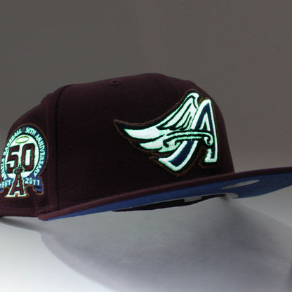 Anaheim Angels 50th Anniversary New Era 59Fifty Fitted Hat (Glow in the Dark Maroon Blue Under Brim)