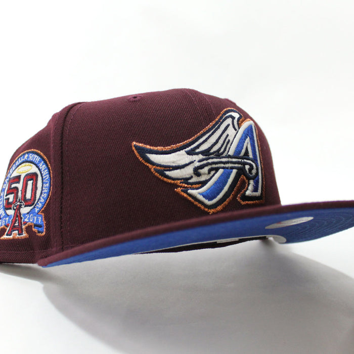 Anaheim Angels 50th Anniversary New Era 59Fifty Fitted Hat (Glow in the Dark Maroon Blue Under Brim)