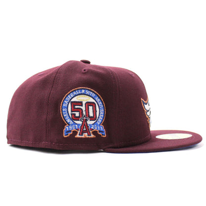 Anaheim Angels 50th Anniversary New Era 59Fifty Fitted Hat (Glow in the Dark Maroon Blue Under Brim)