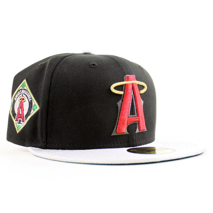 Anaheim Angels Angel Patch New Era 59Fifty Fitted Hat (Black Silver Green Under Brim)