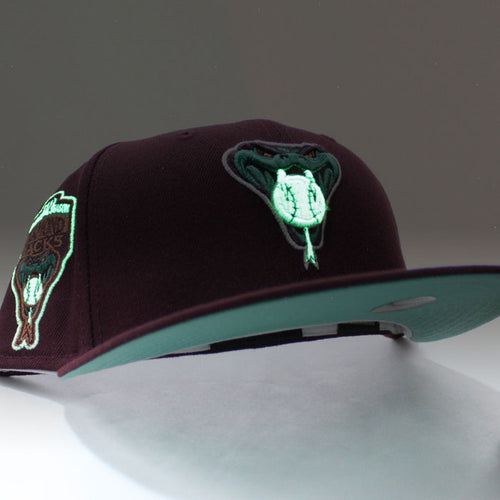 Arizona Diamondbacks 1998 INAUGURAL SEASON New Era 59Fifty Fitted Hat (Glow in the Dark Maroon Mint Under Brim)
