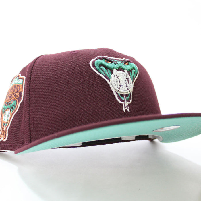 Arizona Diamondbacks 1998 INAUGURAL SEASON New Era 59Fifty Fitted Hat (Glow in the Dark Maroon Mint Under Brim)