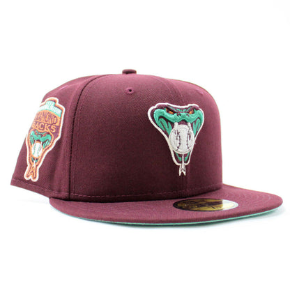 Arizona Diamondbacks 1998 INAUGURAL SEASON New Era 59Fifty Fitted Hat (Glow in the Dark Maroon Mint Under Brim)