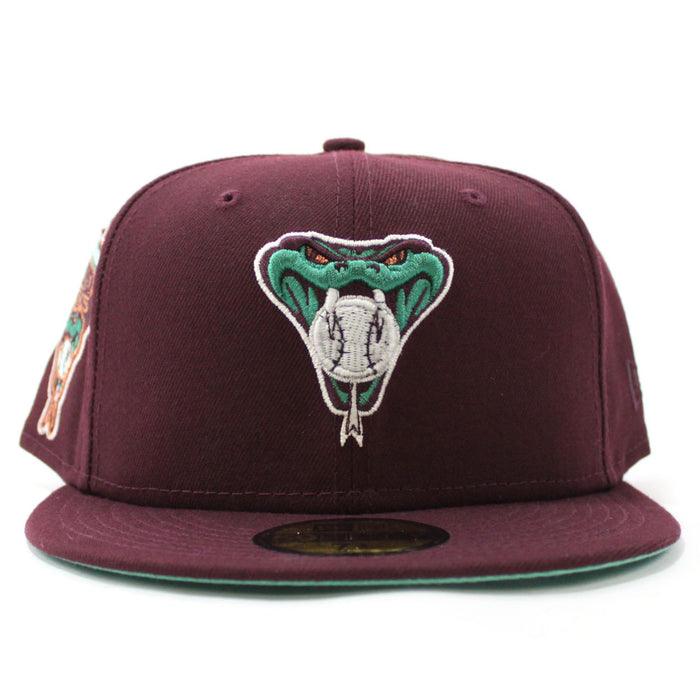 Arizona Diamondbacks 1998 INAUGURAL SEASON New Era 59Fifty Fitted Hat (Glow in the Dark Maroon Mint Under Brim)