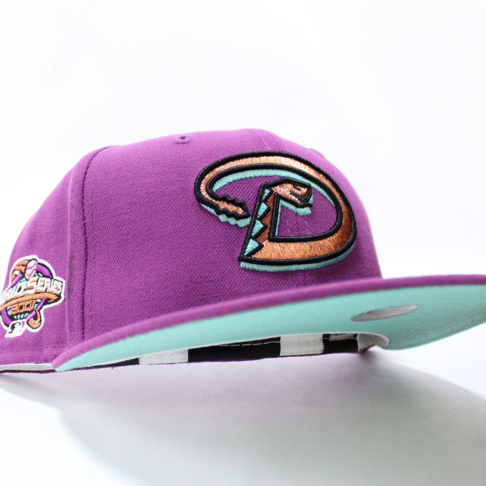 Arizona Diamondbacks 2001 World Series New Era 59Fifty Fitted Hat (Pit Purple Mint Under Brim)