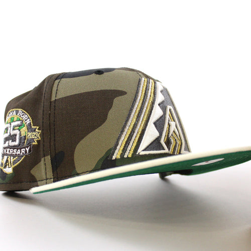 Arizona Diamondbacks 25th Anniversary New Era 59Fifty Fitted Hat (WoodLand Camo Chrome White Green Under Brim)