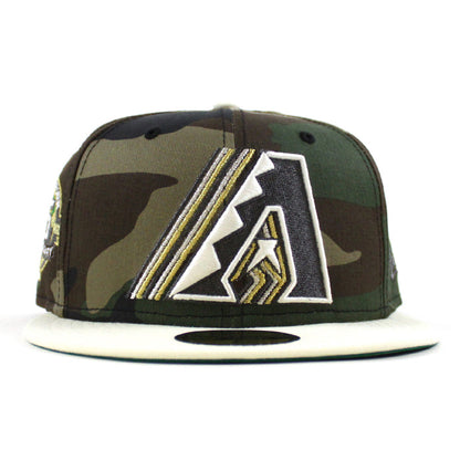 Arizona Diamondbacks 25th Anniversary New Era 59Fifty Fitted Hat (WoodLand Camo Chrome White Green Under Brim)