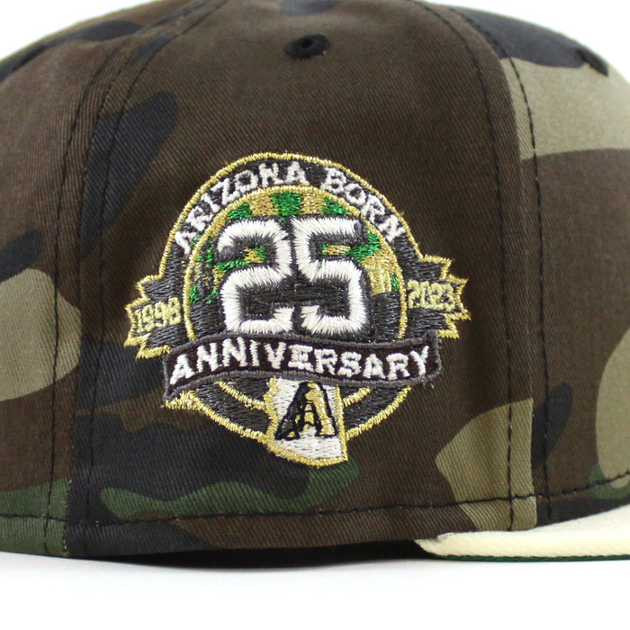 Arizona Diamondbacks 25th Anniversary New Era 59Fifty Fitted Hat (WoodLand Camo Chrome White Green Under Brim)
