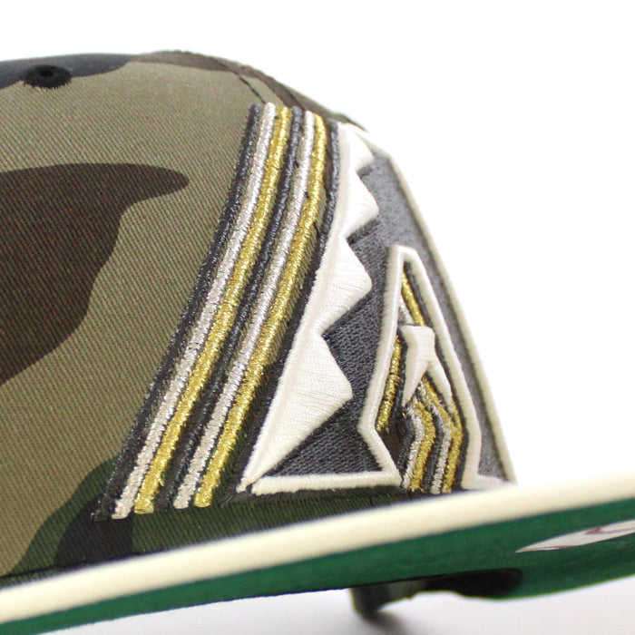 Arizona Diamondbacks 25th Anniversary New Era 59Fifty Fitted Hat (WoodLand Camo Chrome White Green Under Brim)