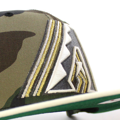 Arizona Diamondbacks 25th Anniversary New Era 59Fifty Fitted Hat (WoodLand Camo Chrome White Green Under Brim)