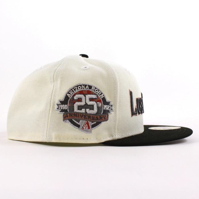 Arizona Diamondbacks (Los D backs) Arizona Born 25Th Anniversary New Era 59Fifty Fitted Hat (Chrome White Black Gray Under Brim)