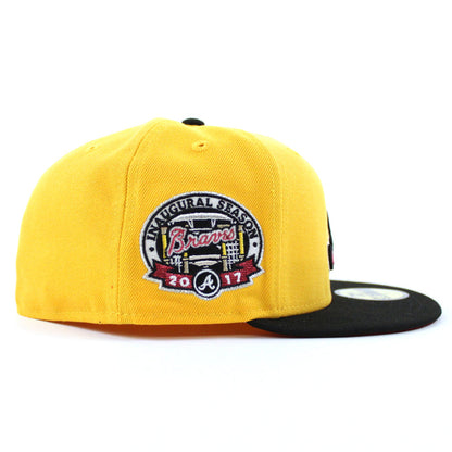 Atlanta Braves Inaugural Season 2017 New Era 59Fifty Fitted Hat (GITD Gold Black Red Under Brim)