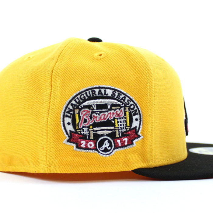 Atlanta Braves Inaugural Season 2017 New Era 59Fifty Fitted Hat (GITD Gold Black Red Under Brim)