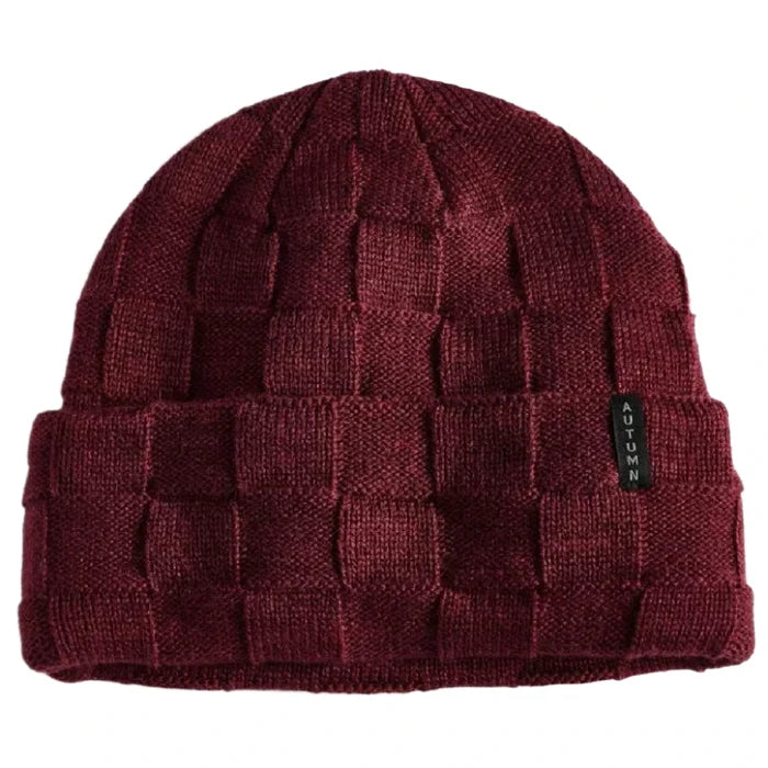 Autumn - Checker Knit Beanie (Burgundy)
