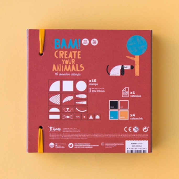 Bam! Animals -16 Wooden Stamps