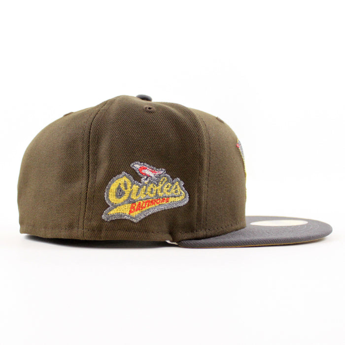Baltimore Orioles 1992 - 1994 59Fifty New Era Fitted Hat (Walnut Graphite Khaki Under Brim)