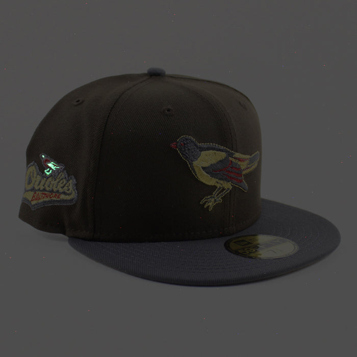 Baltimore Orioles 1992 - 1994 59Fifty New Era Fitted Hat (Walnut Graphite Khaki Under Brim)