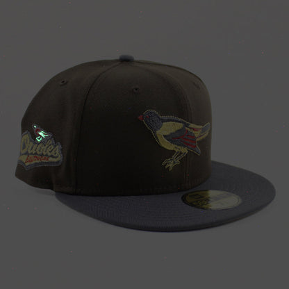 Baltimore Orioles 1992 - 1994 59Fifty New Era Fitted Hat (Walnut Graphite Khaki Under Brim)
