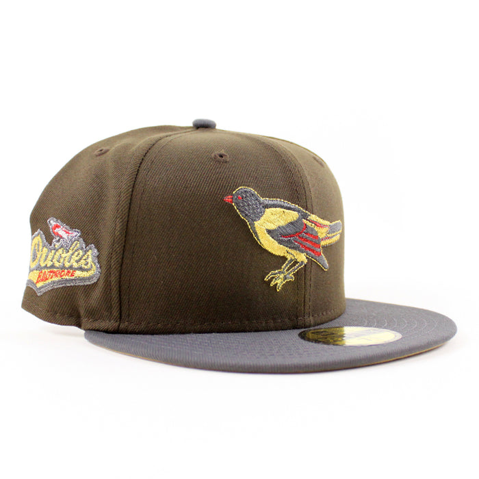 Baltimore Orioles 1992 - 1994 59Fifty New Era Fitted Hat (Walnut Graphite Khaki Under Brim)
