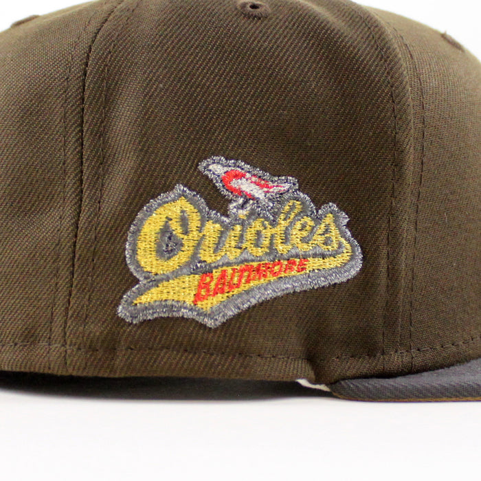 Baltimore Orioles 1992 - 1994 59Fifty New Era Fitted Hat (Walnut Graphite Khaki Under Brim)