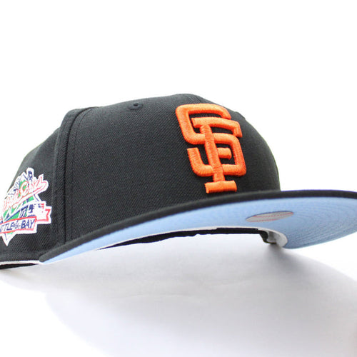 BATTLE OF THE BAY San Francisco Giants 1989 World Series Patch New Era 59Fifty Fitted Hats (BLACK BLUE UNDER BRIM)